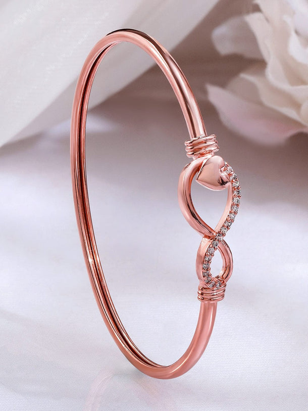 Rubans 18K Rose Gold-Plated Infinity & Heart Motif Crystal Zirconia Studded Sleek Bracelet Wristwear