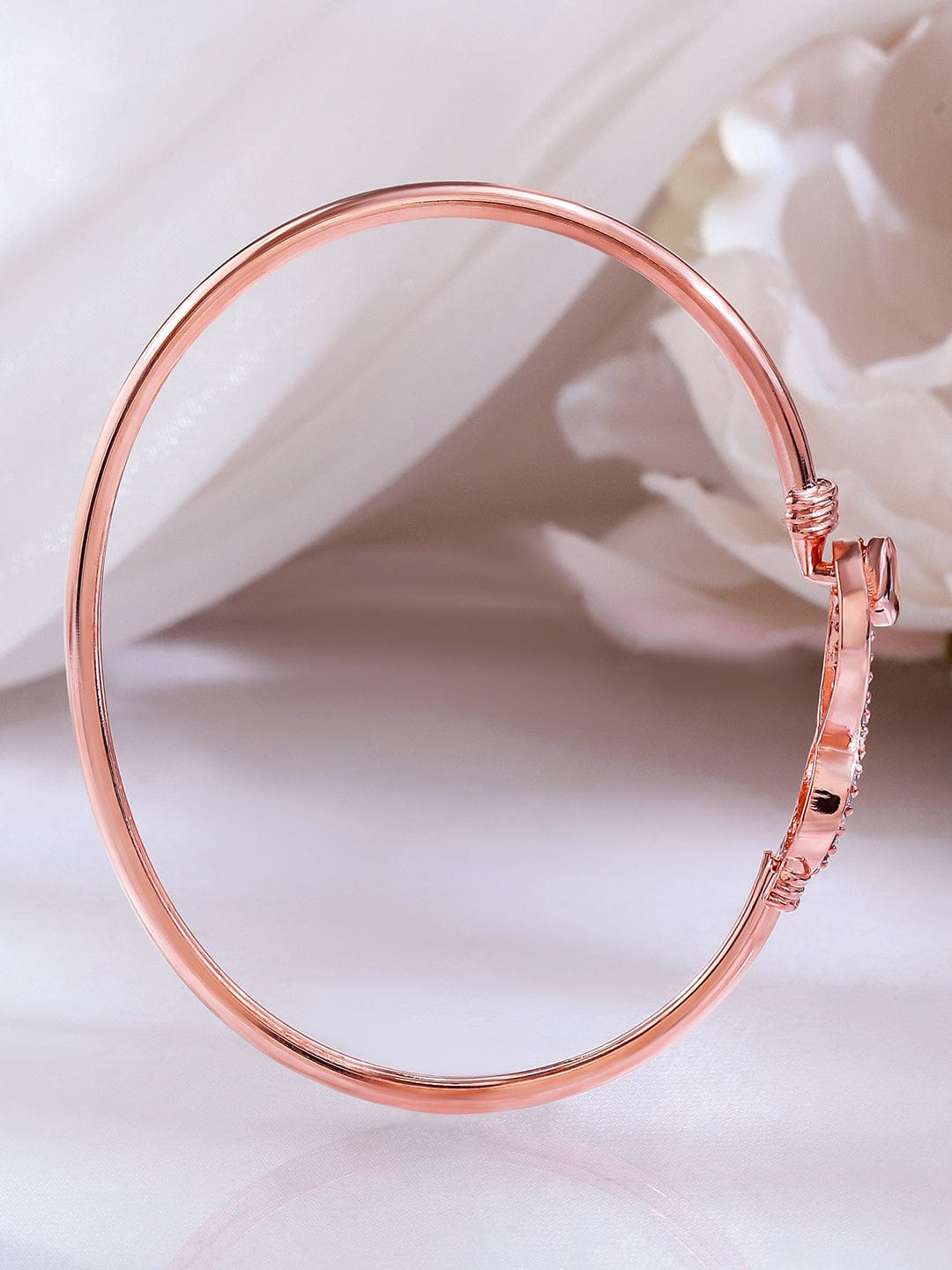 Rubans 18K Rose Gold-Plated Infinity & Heart Motif Crystal Zirconia Studded Sleek Bracelet Wristwear