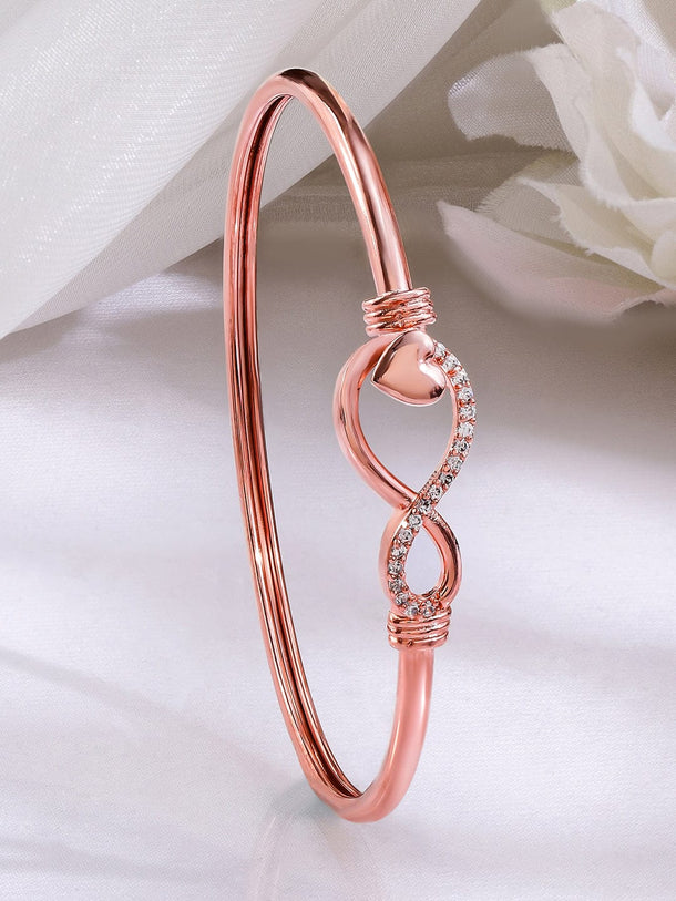 Rubans 18K Rose Gold-Plated Infinity & Heart Motif Crystal Zirconia Studded Sleek Bracelet Wristwear
