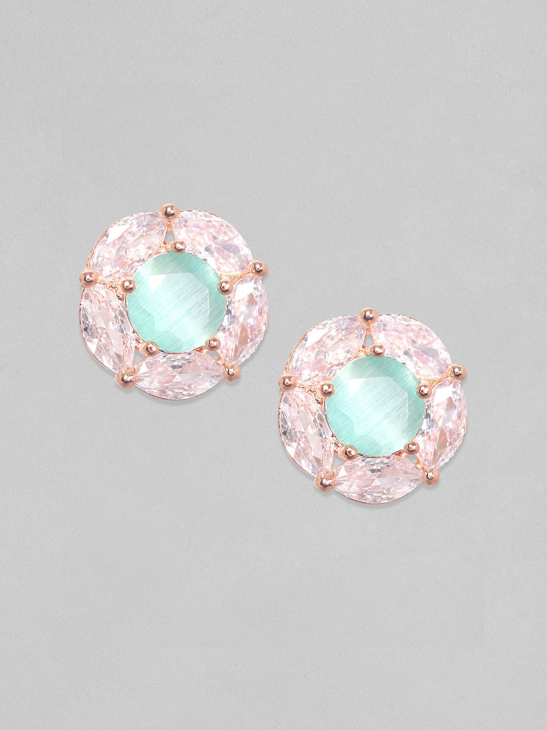 Rubans 18K Rose Gold Plated Marquise & Green Zircons Studded Round Stud Earrings Earrings