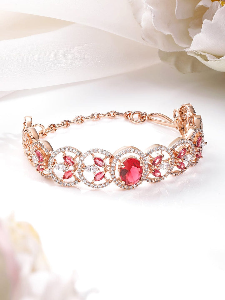 Rubans 18K Rose Gold-Plated Ruby Red & Cubic Zirconia Studded Premium Bracelet Bracelet