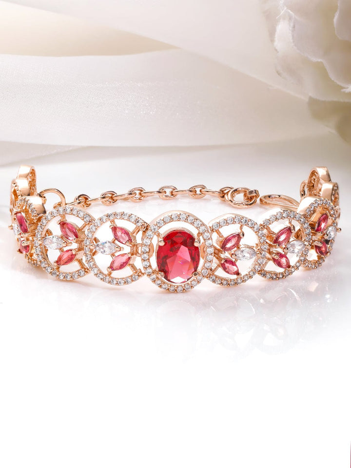 Rubans 18K Rose Gold-Plated Ruby Red & Cubic Zirconia Studded Premium Bracelet Bracelet