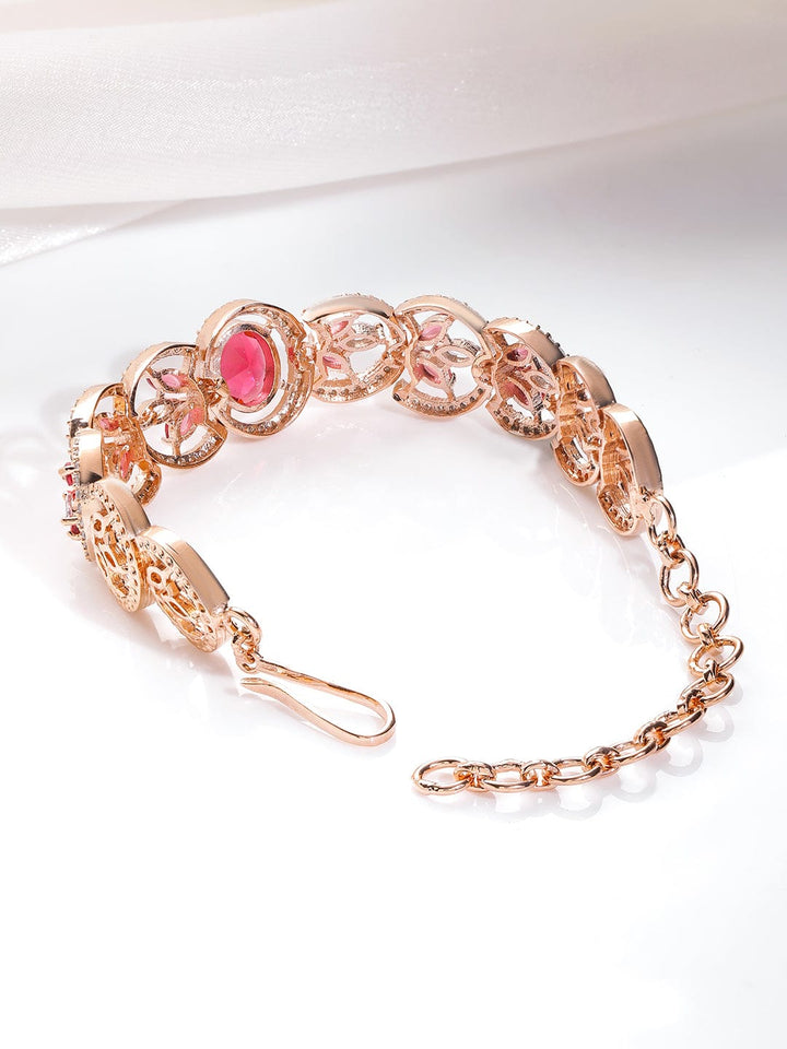 Rubans 18K Rose Gold-Plated Ruby Red & Cubic Zirconia Studded Premium Bracelet Bracelet