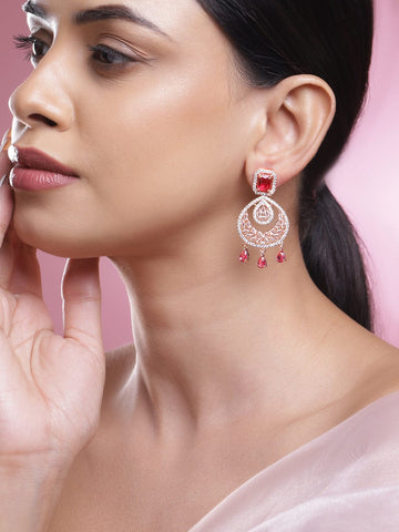 Rubans 18K Rose Gold-Plated Ruby Red & White Cubic Zirconia Studded Chandelier Earrings Earrings