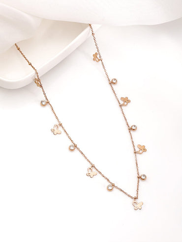 Rubans 18K Rose Gold Plated Stainless Steel Tarnish-Free Waterproof Butterfly Stone Necklace Necklace & Chains