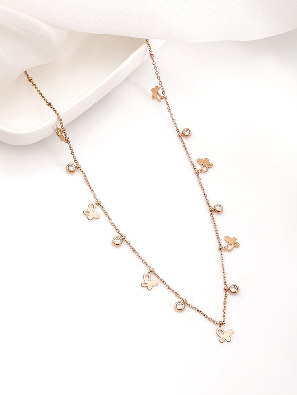 Rubans 18K Rose Gold Plated Stainless Steel Tarnish-Free Waterproof Butterfly Stone Necklace Necklace & Chains