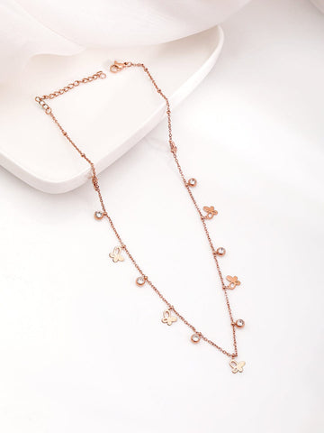 Rubans 18K Rose Gold Plated Stainless Steel Tarnish-Free Waterproof Butterfly Stone Necklace Necklace & Chains