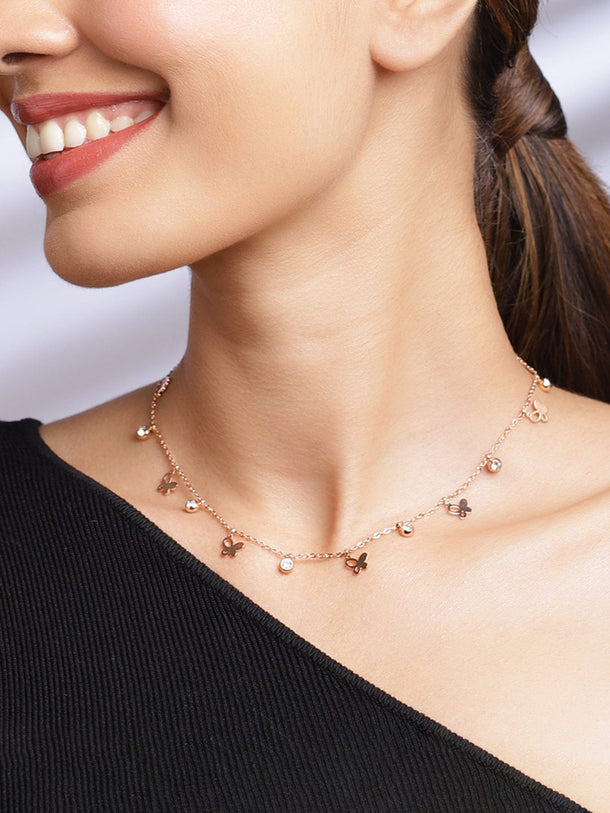 Rubans 18K Rose Gold Plated Stainless Steel Tarnish-Free Waterproof Butterfly Stone Necklace Necklaces, Chains & necklace