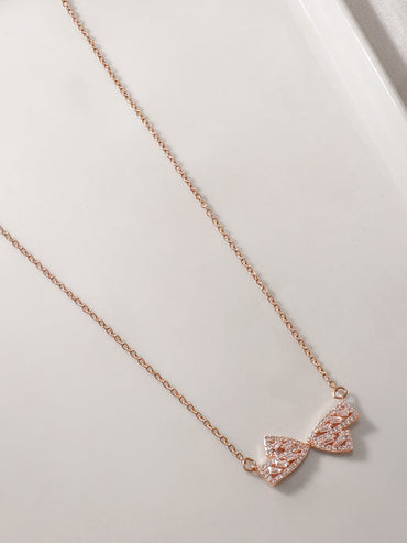 Rubans 18K Rose Gold-Plated Stainless Steel Tarnish-Free Waterproof Cubic Zirconia Bow Necklace Necklace & Chains