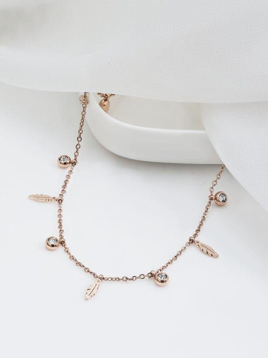 Rubans 18K Rose Gold-Plated Stainless Steel Tarnish Free Waterproof  Zirconia Charm Necklace Necklaces, Chains & necklace