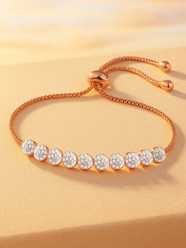 Rubans 18K Rose Gold Plated White Cubic Zirconia Adjustable Pull Chain Bracelet Bangles & Bracelets