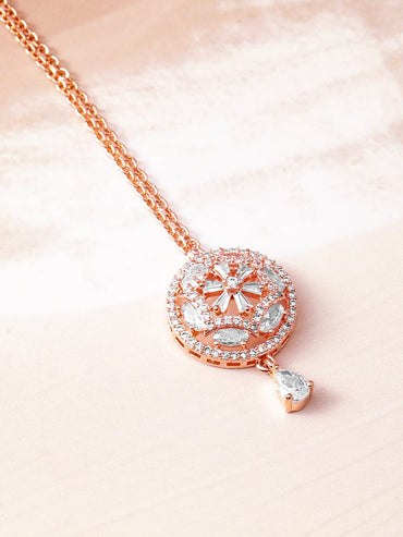 Rubans 18K Rose Gold-Plated White & Cubic Zirconia Studded Designer Maang Tikka Head Jewellery