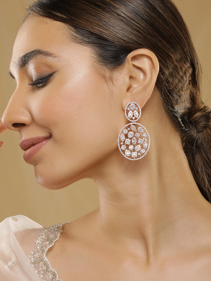 Rubans 18K Rose Gold-Plated White Cubic Zirconia Studded Premium Drop Earrings Drop Earrings