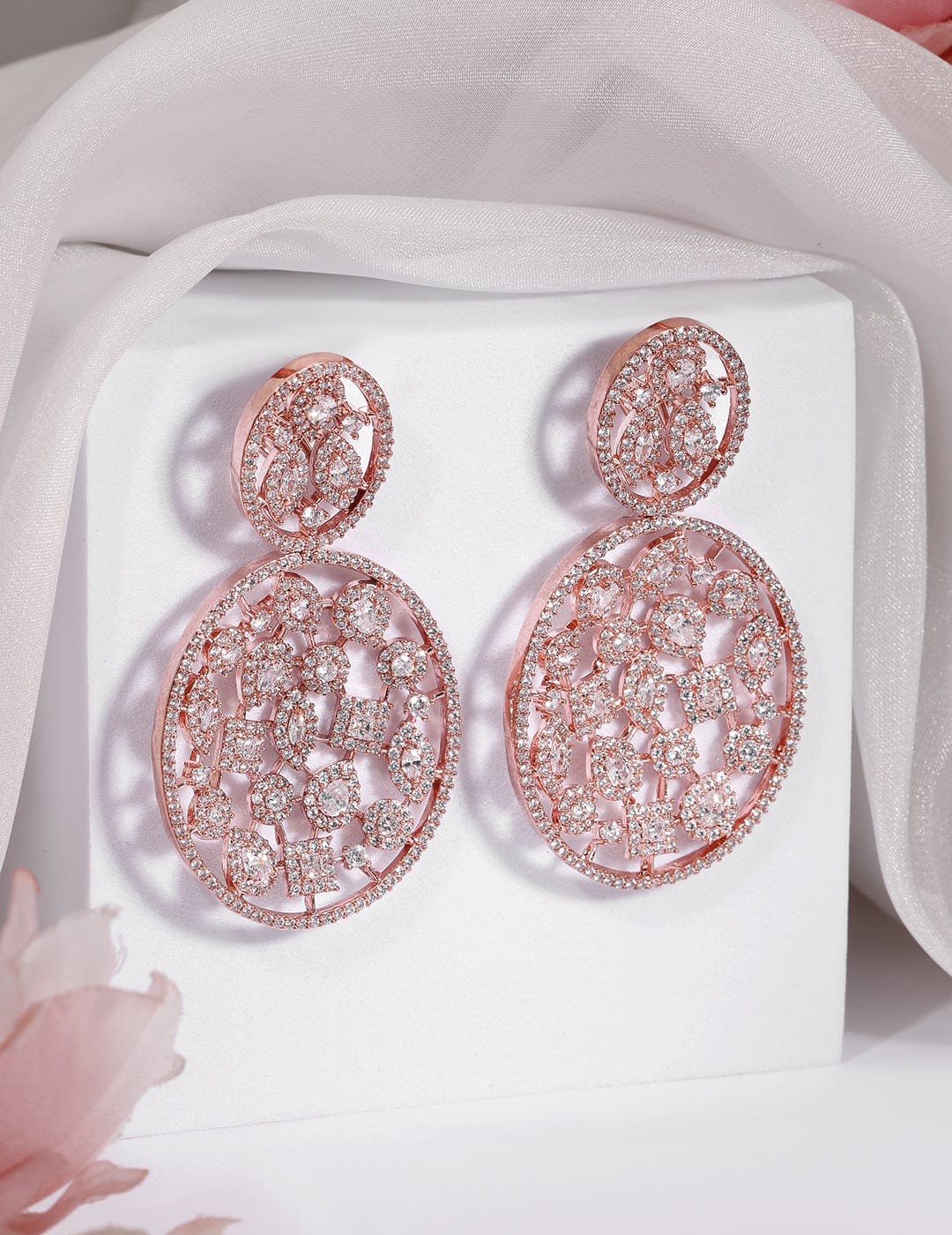 Rubans 18K Rose Gold-Plated White Cubic Zirconia Studded Premium Drop Earrings Drop Earrings