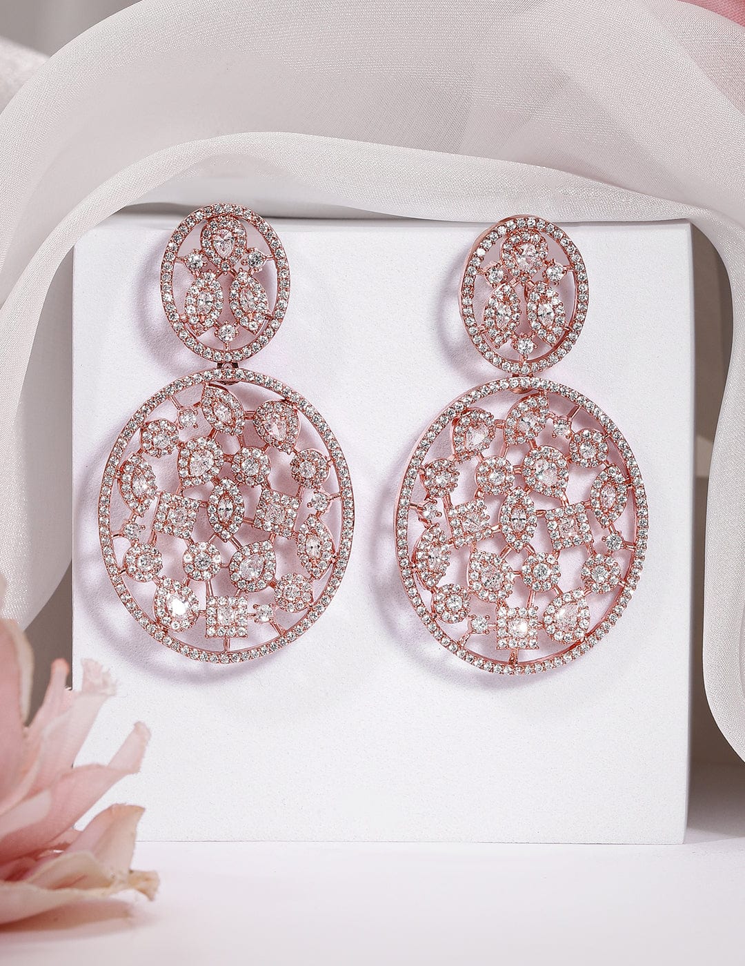 Rubans 18K Rose Gold-Plated White Cubic Zirconia Studded Premium Drop Earrings Drop Earrings