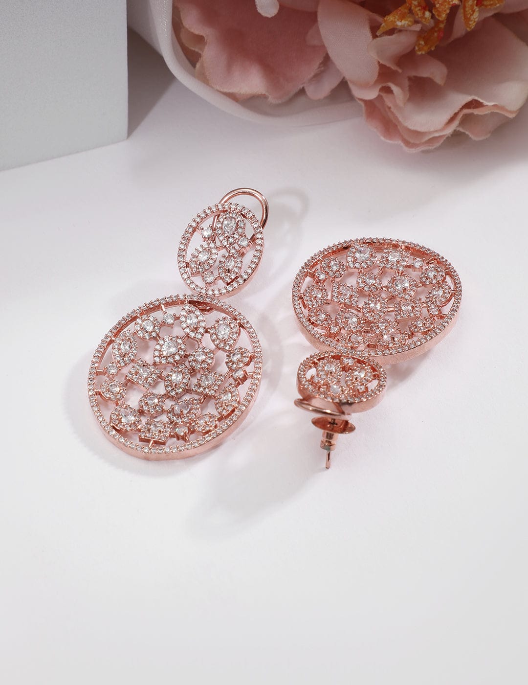 Rubans 18K Rose Gold-Plated White Cubic Zirconia Studded Premium Drop Earrings Drop Earrings