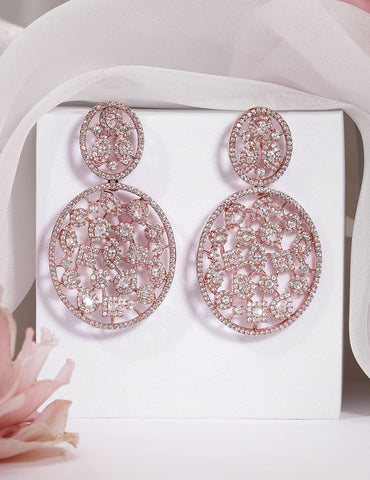 Rubans 18K Rose Gold-Plated White Cubic Zirconia Studded Premium Drop Earrings Earrings