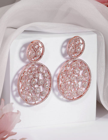 Rubans 18K Rose Gold-Plated White Cubic Zirconia Studded Premium Drop Earrings Earrings
