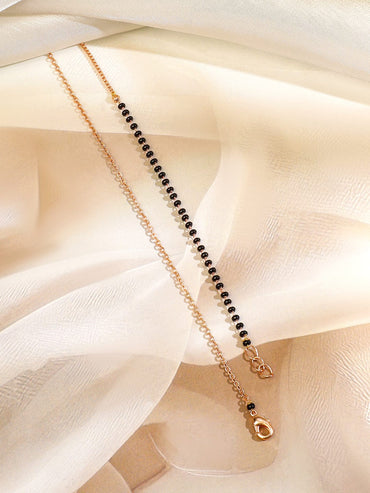 Rubans 18K Rose Gold-Plated White Cubic Zirconia Studded Round Pendant Mangalsutra with Black Beaded Chain Mangalsutra