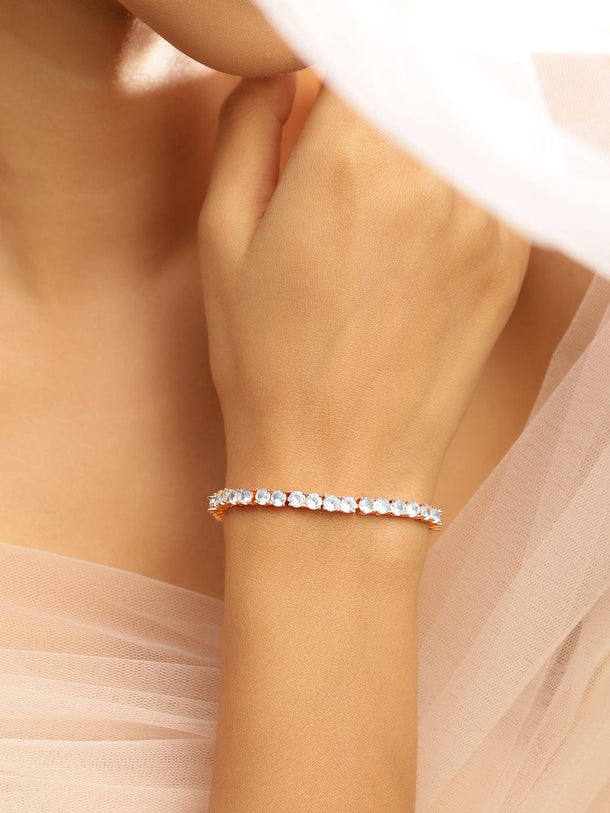 Rubans 18K Rose Gold-Plated White Cubic Zirconia Tennis Bracelet Elegant & Timeless Design Bangles & Bracelets