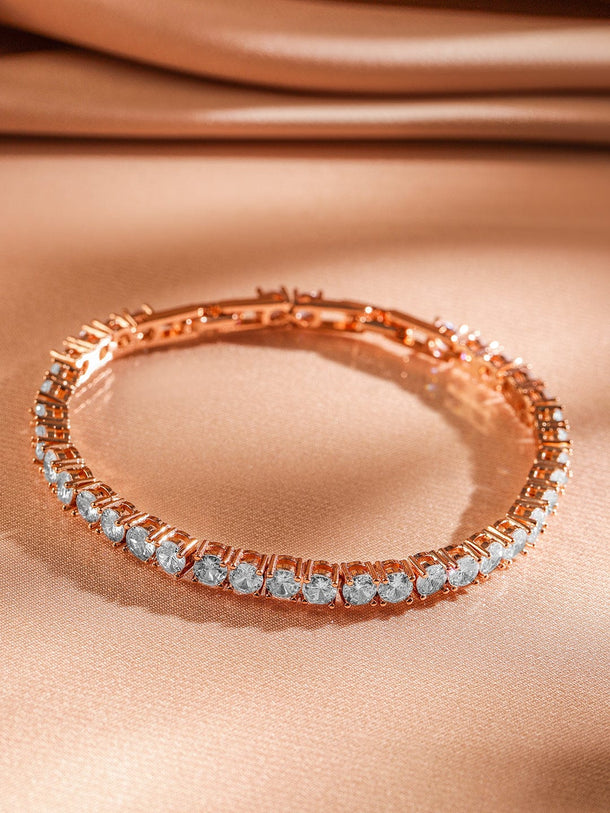 Rubans 18K Rose Gold-Plated White Cubic Zirconia Tennis Bracelet Elegant & Timeless Design Wristwear