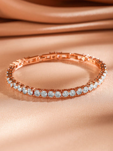 Rubans 18K Rose Gold-Plated White Cubic Zirconia Tennis Bracelet Elegant & Timeless Design Wristwear