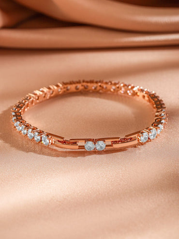 Rubans 18K Rose Gold-Plated White Cubic Zirconia Tennis Bracelet Elegant & Timeless Design Wristwear
