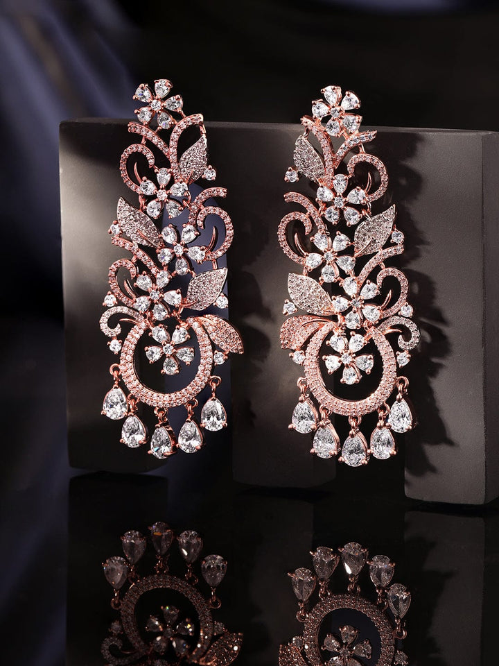 Rubans 18k Rose Gold Plated Zirconia Studded Chandelier Earrings Earrings