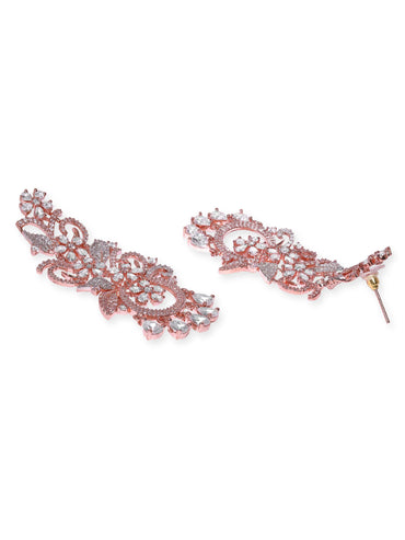 Rubans 18k Rose Gold Plated Zirconia Studded Chandelier Earrings Earrings