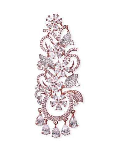 Rubans 18k Rose Gold Plated Zirconia Studded Chandelier Earrings Earrings