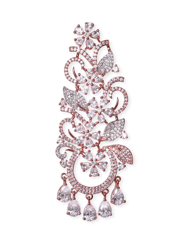 Rubans 18k Rose Gold Plated Zirconia Studded Chandelier Earrings Earrings