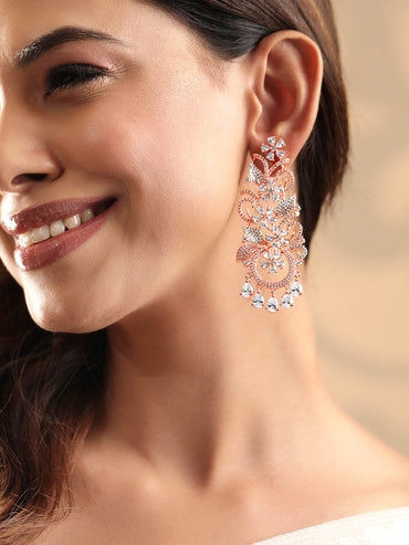Rubans 18k Rose Gold Plated Zirconia Studded Chandelier Earrings Earrings