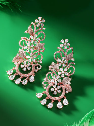 Rubans 18k Rose Gold Plated Zirconia Studded Chandelier Earrings Earrings