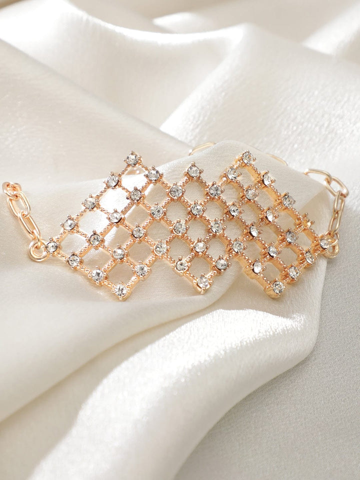 Rubans 18K Rose gold plated zirconia studded contemprory bracelet Bangles & Bracelets