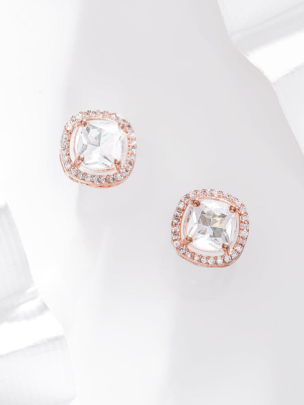 Rubans 18K Rose Gold zirconia studded Minimal stud earring Earrings