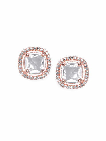 Rubans 18K Rose Gold zirconia studded Minimal stud earring Earrings