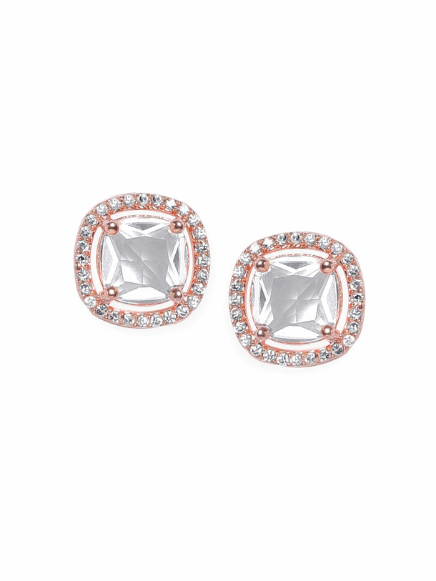 Rubans 18K Rose Gold zirconia studded Minimal stud earring Earrings