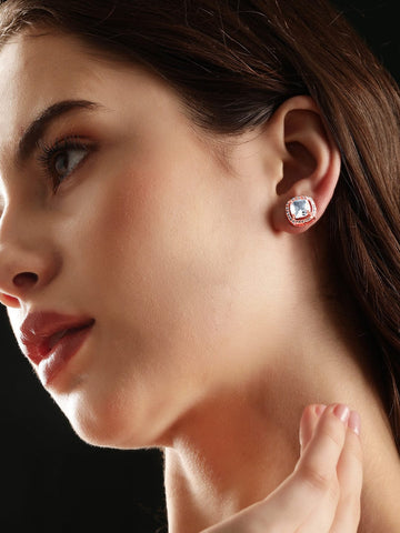 Rubans 18K Rose Gold zirconia studded Minimal stud earring Earrings