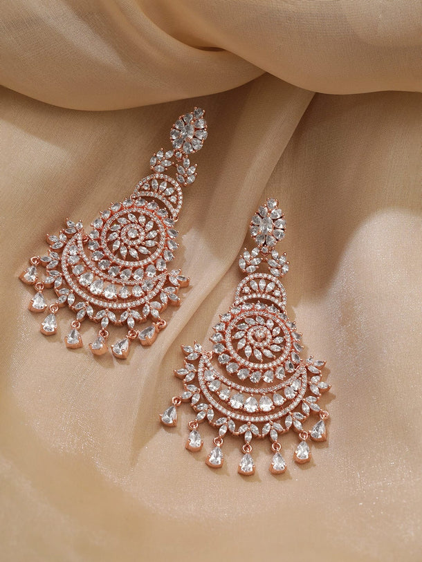 Rubans 18K Rosegold plated Crystal zirconia studded Statement Dangle Earrings Earrings