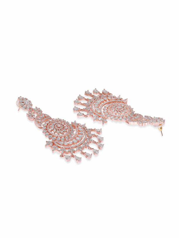 Rubans 18K Rosegold plated Crystal zirconia studded Statement Dangle Earrings Earrings