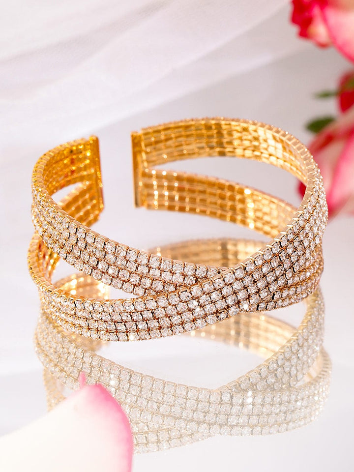 Rubans 18KT Gold-Plated Crystals Stone Studded Cuff Bracelet Bracelet