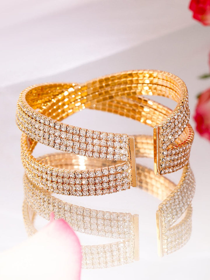 Rubans 18KT Gold-Plated Crystals Stone Studded Cuff Bracelet Bracelet