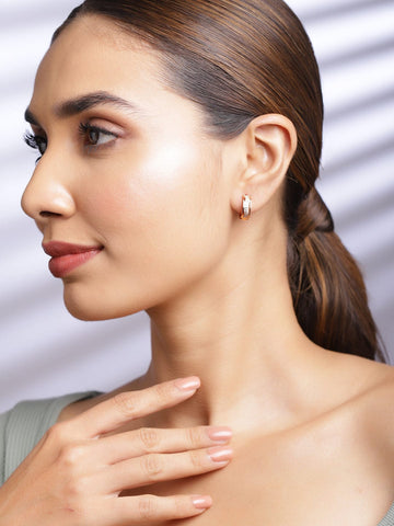 Rubans 18KT Gold Plated Cubic Zirconia Studded Minimal Hoop Earrings Earrings