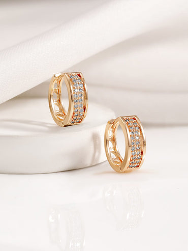 Rubans 18KT Gold Plated Cubic Zirconia Studded Minimal Hoop Earrings Earrings