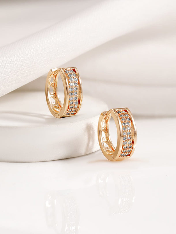 Rubans 18KT Gold Plated Cubic Zirconia Studded Minimal Hoop Earrings Earrings