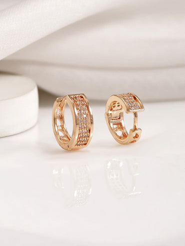 Rubans 18KT Gold Plated Cubic Zirconia Studded Minimal Hoop Earrings Earrings