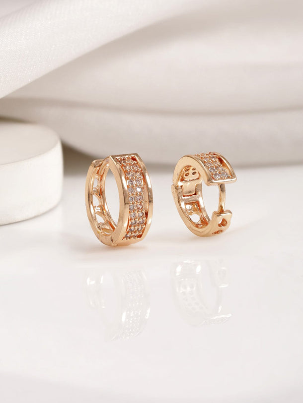 Rubans 18KT Gold Plated Cubic Zirconia Studded Minimal Hoop Earrings Earrings