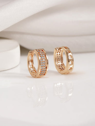 Rubans 18KT Gold Plated Cubic Zirconia Studded Minimal Hoop Earrings Earrings