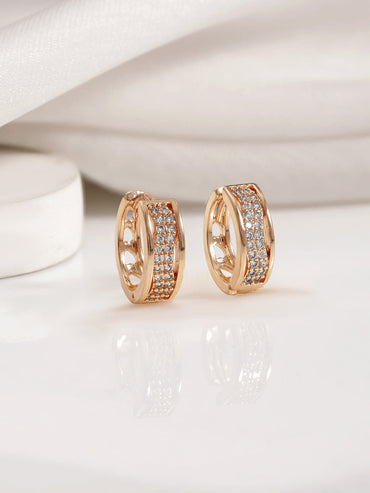 Rubans 18KT Gold Plated Cubic Zirconia Studded Minimal Hoop Earrings Earrings