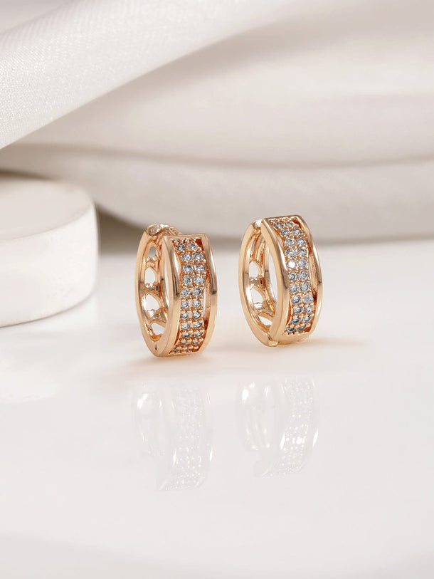 Rubans 18KT Gold Plated Cubic Zirconia Studded Minimal Hoop Earrings Earrings